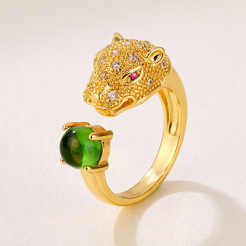 Shiny Animal Round Copper Plating Inlay Zircon 18K Gold Plated Rings