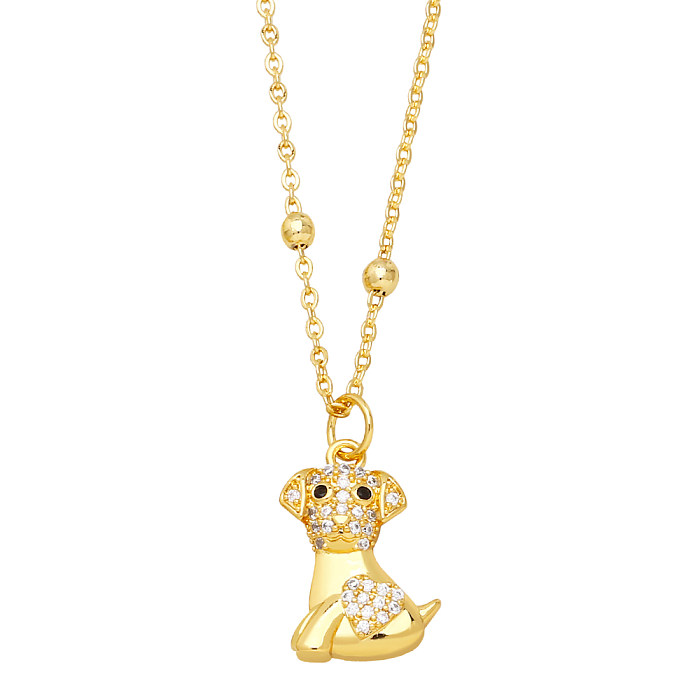Simple Style Dog Bear Copper Gold Plated Zircon Pendant Necklace 1 Piece