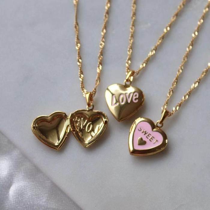 European And American Album New Love Photo Box Pendant Titanium Steel Necklace Sweater Chain Open And Close Pink Peach Heart Pendant
