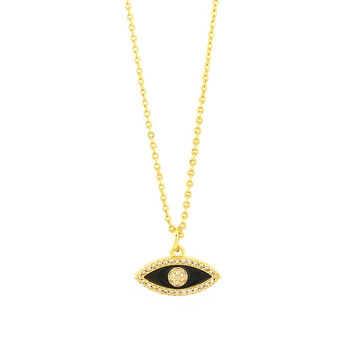 Vintage Style Simple Style Devil'S Eye Copper Enamel Plating Inlay Zircon 18K Gold Plated Pendant Necklace