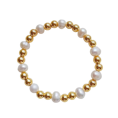 Bracelets en cuivre avec perles d'eau douce géométriques de style moderne IG