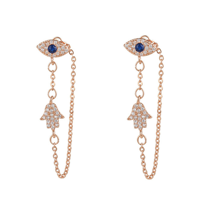 Fashion Devil Eye Palm Chain Fashion Butterfly Copper Inlaid Zircon Buckle Earrings
