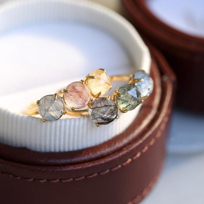 Offene Ringe mit geometrischem Kupfer-Inlay und künstlichen Edelsteinen für Damen