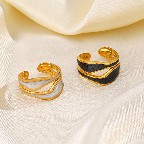 Streetwear Unregelmäßige offene Ringe aus Edelstahl mit Emaille-Beschichtung und 18 Karat vergoldet