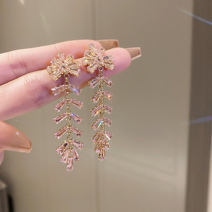 Fashion Heart Shape Butterfly Bow Knot Copper Inlaid Zircon Drop Earrings 1 Pair