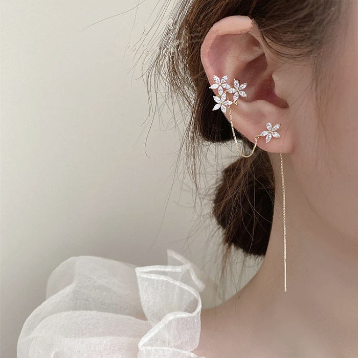 1 peça de brincos de orelha de zircônia de cobre com incrustações de flor de estilo simples