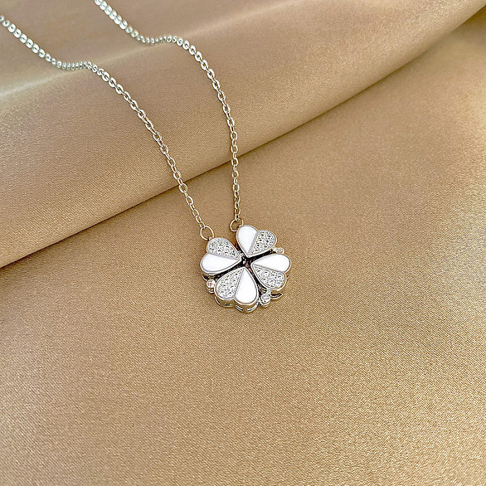 Fashion Flower Butterfly Titanium Steel Copper Pearl Plating Inlay Rhinestones Pendant Necklace 1 Piece