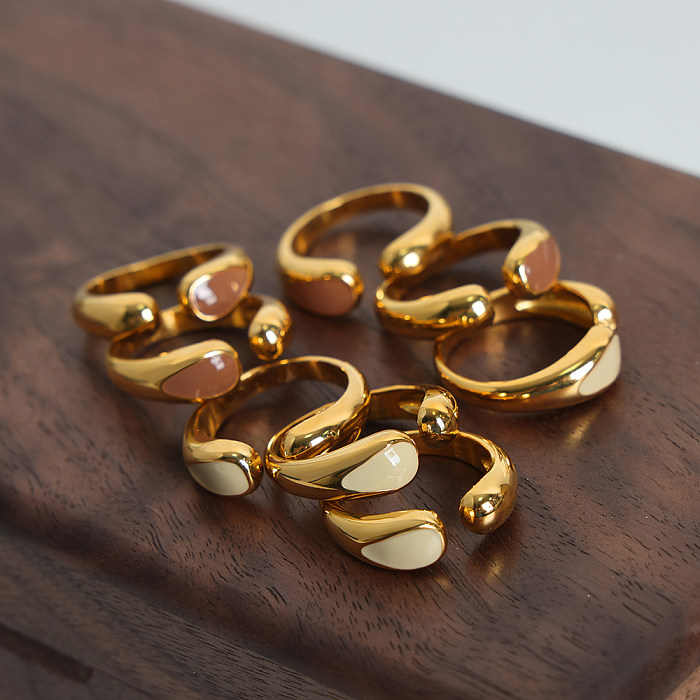 Atacado estilo simples cor sólida titânio aço esmaltado anéis abertos banhados a ouro 18K