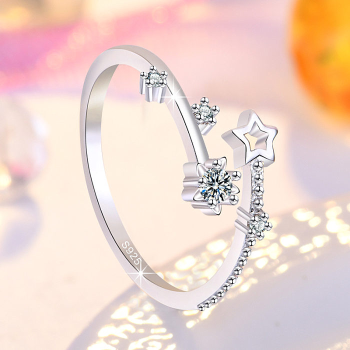 Elegant Lady Simple Style Star Copper Plating Inlay Zircon Open Ring