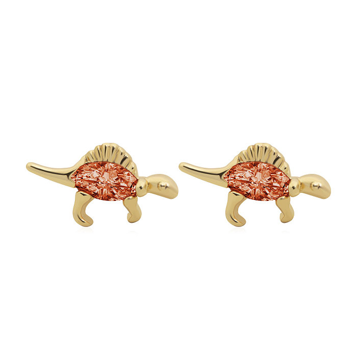 1 paire de clous d'oreilles en cuivre et Zircon, Style Streetwear Simple, incrustation de dinosaure