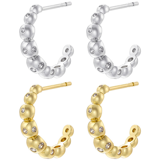 1 Pair Elegant Simple Style Classic Style C Shape Round Dots Plating Inlay Copper Zircon 18K Gold Plated Ear Studs