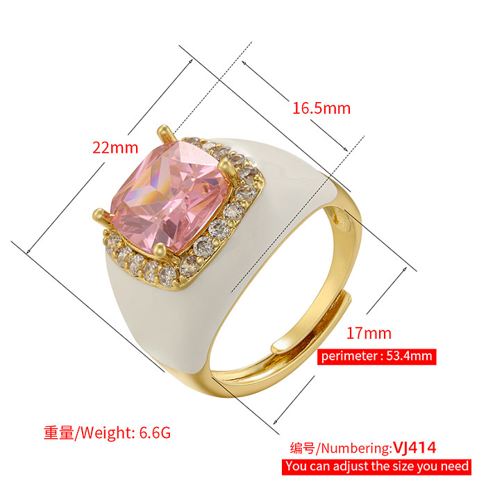 1 Piece Fashion Geometric Brass Inlay Zircon Open Ring