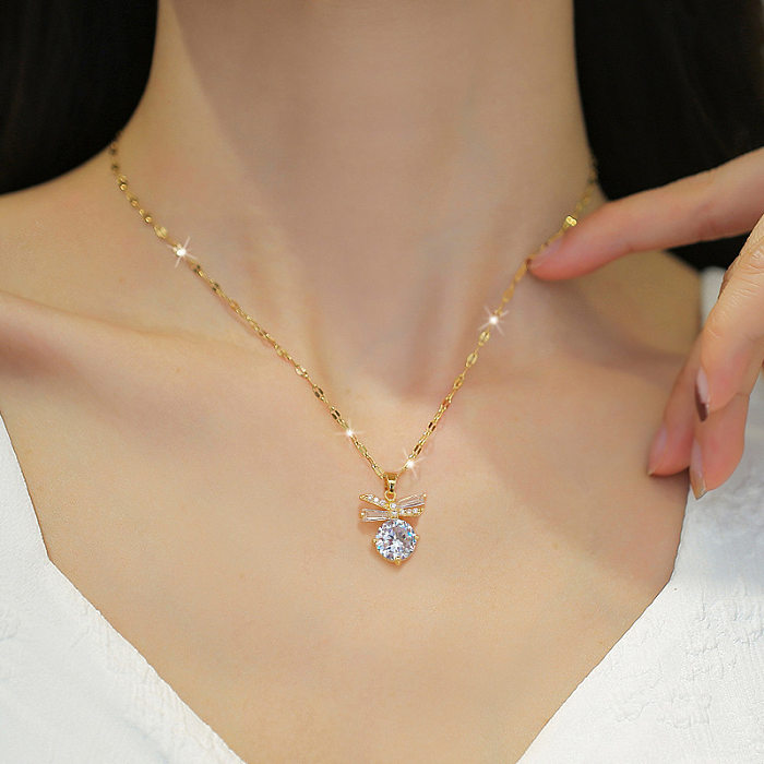 Elegante, glänzende, runde Ohrring-Halskette mit Intarsien und Strasssteinen aus Titanstahl