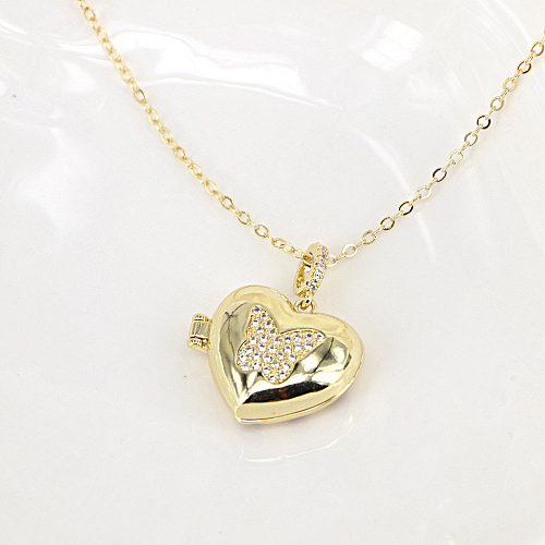 Heart-shaped Eyes Butterfly Photo Frame Photo Box Inlaid Zircon Copper Necklace