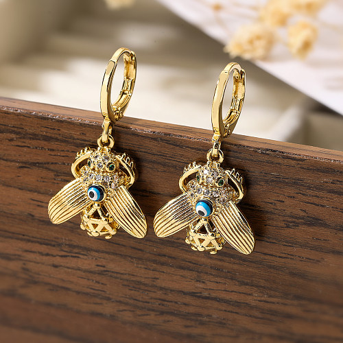 1 paire de boucles d'oreilles pendantes en cuivre et Zircon plaqué or 18 carats, tortue douce, abeille