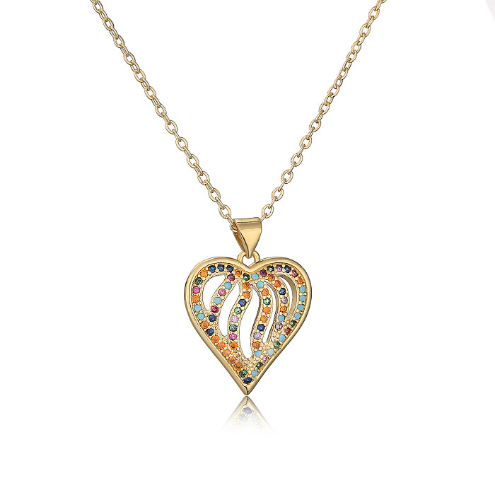 Collier pendentif plaqué or 18 carats, Style Streetwear, plaqué cuivre en forme de cœur, incrustation ajourée en Zircon