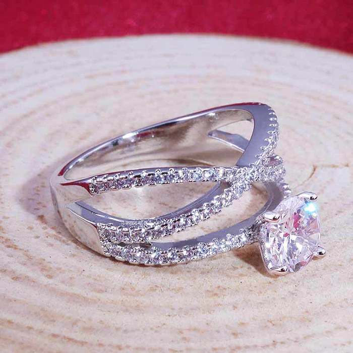 Novo anel de diamante de zircônia com oito corações e oito flechas, enrolamento duplo, anel de cobre