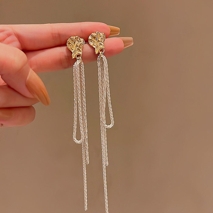 1 Pair Simple Style Tassel Pleated Copper Drop Earrings