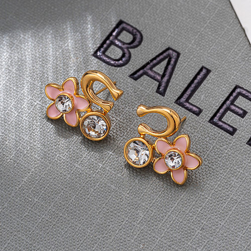 1 Pair Vintage Style Flower Plating Inlay Copper Zircon Ear Studs