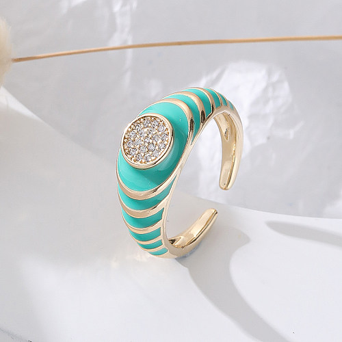 Casual Streetwear Colorful Copper Enamel Inlay Zircon Open Rings