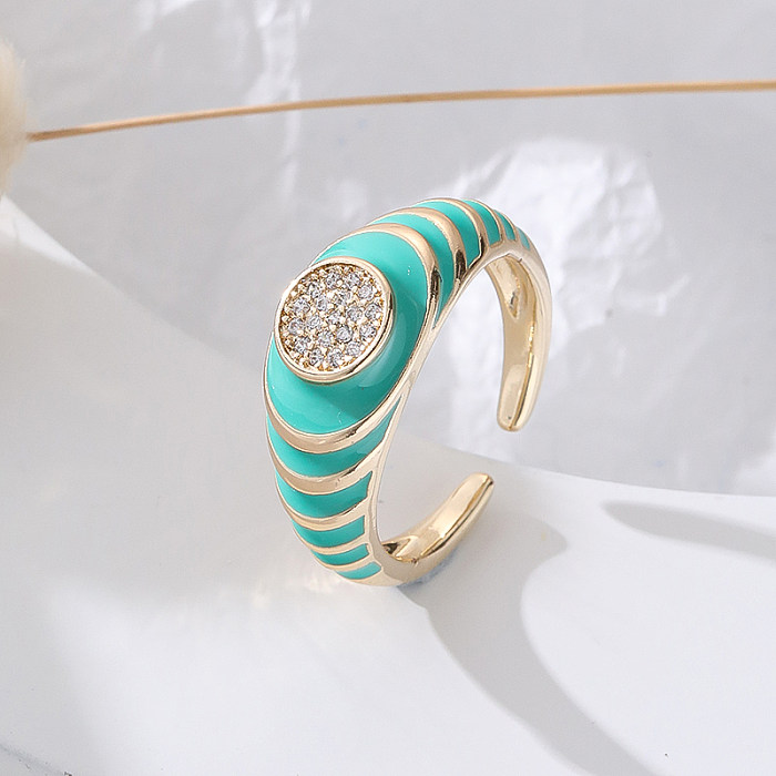 Anéis abertos de zircão com embutimento de esmalte de cobre colorido casual streetwear