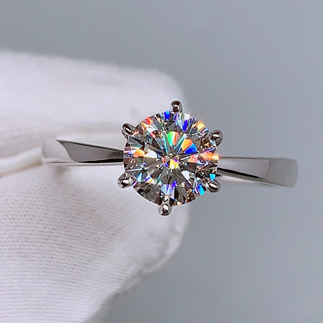 Anel aberto clássico de seis pontas, imitação de anel de cobre com diamante Moissan