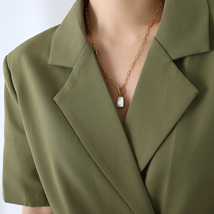 Collar De Pendientes De Circón De Acero De Titanio Cuadrado De Estilo Simple De Moda Para Mujer