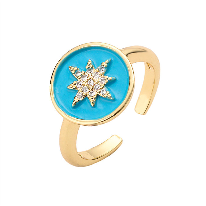 Retro streetwear hexagrama cobre esmalte chapeamento inlay zircão banhado a ouro anéis abertos