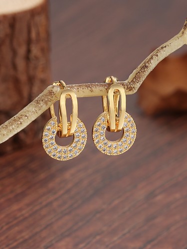1 Paar einfache einfache Pendel-Ohrringe mit Kreisbeschichtung, ausgehöhlter Intarsien-Kupfer-Zirkon-Ohrhänger mit 18-Karat-Vergoldung