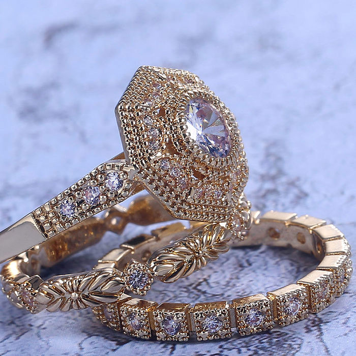 Anéis luxuosos de zircão com revestimento de cobre geométrico