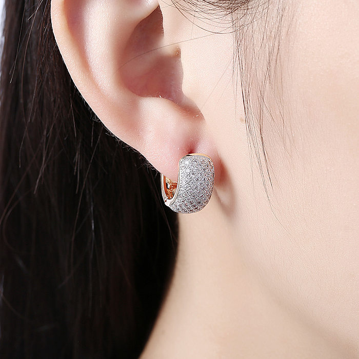 Boucles d'oreilles géométriques en laiton avec incrustation de zircon de style simple, 1 paire