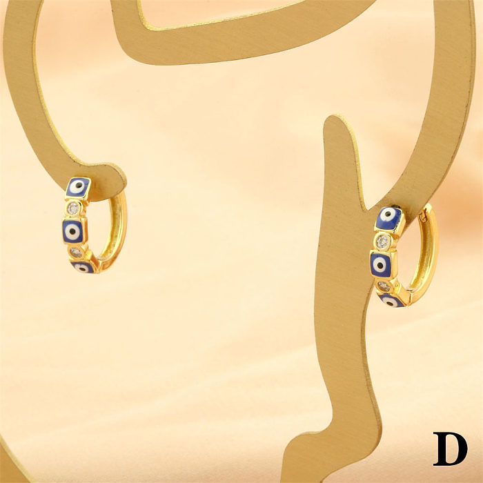 1 Paar einfache Teufelsauge-Emaille-Inlay-Ohrringe mit Kupfer-Zirkon und 18-Karat-Vergoldung