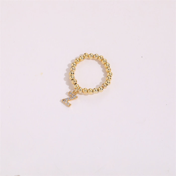 Anéis de zircão banhados a ouro com letras de estilo clássico, 1 peça
