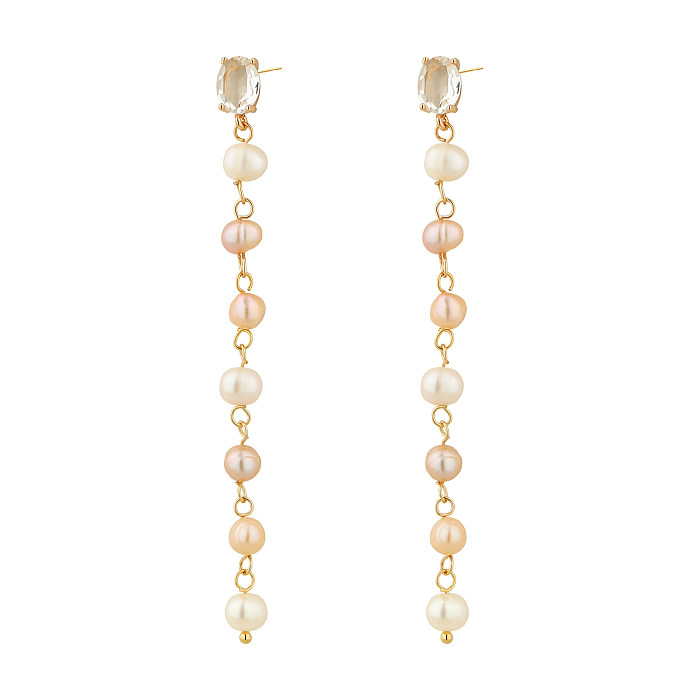 1 paire de boucles d'oreilles plaquées or et cuivre pour femmes, perles d'eau douce