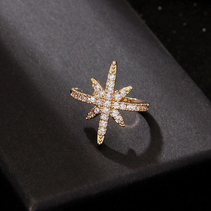 Estilo francês hexagrama chapeamento de cobre incrustação zircão banhado a ouro brincos de anéis femininos