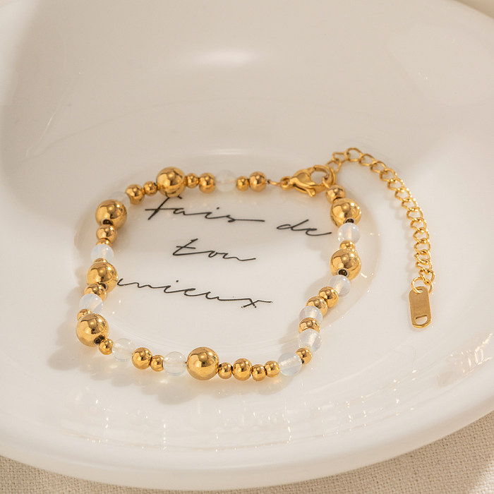 Collier de bracelets plaqués or 18 carats avec pierre de lune ronde décontractée en acier inoxydable de style IG