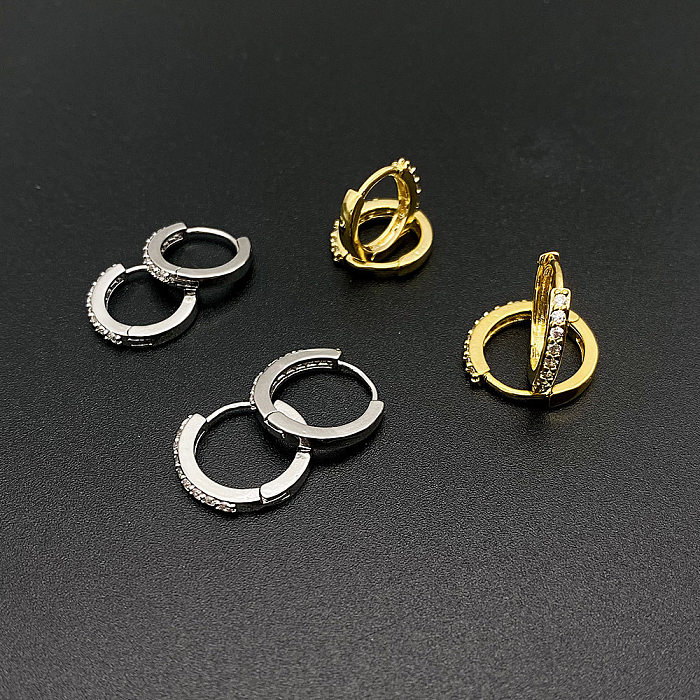 Boucles d'oreilles créoles en Zircon avec incrustation de cuivre géométrique de Style Simple, 1 pièce
