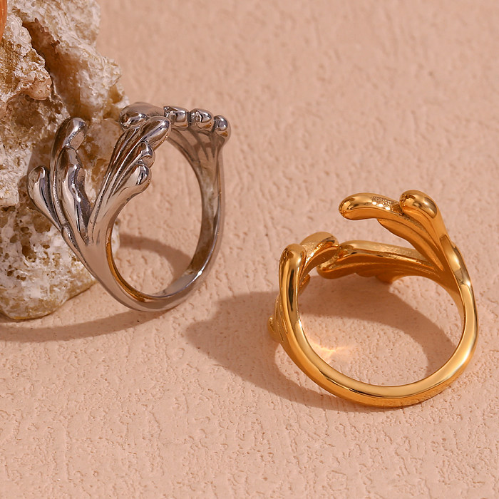 Retro Classic Style Roman Style Solid Color Stainless Steel Plating 18K Gold Plated Open Rings