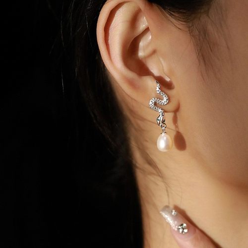 Boucles d'oreilles pendantes en Zircon, incrustation de serpent de Style Cool, perles artificielles en cuivre, 1 pièce