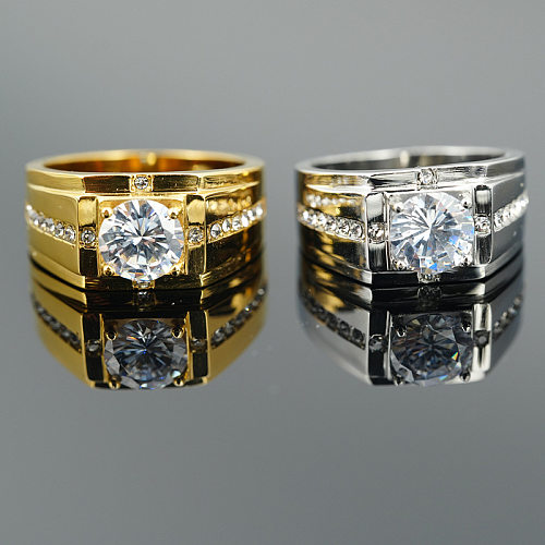 Anéis artificiais de aço Titanium quadrados retros das pedras preciosas no volume