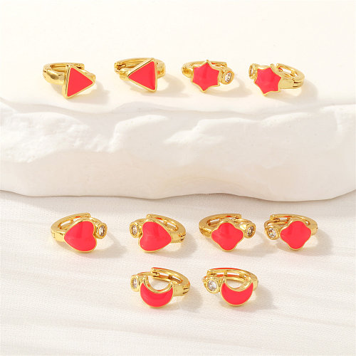 1 Pair Simple Style Triangle Four Leaf Clover Heart Shape Enamel Plating Inlay Copper Zircon 18K Gold Plated Earrings