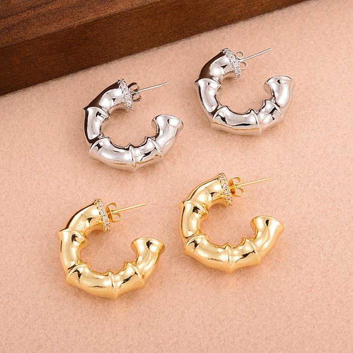 1 Pair Simple Style C Shape Plating Inlay Copper Zircon 18K Gold Plated Ear Studs