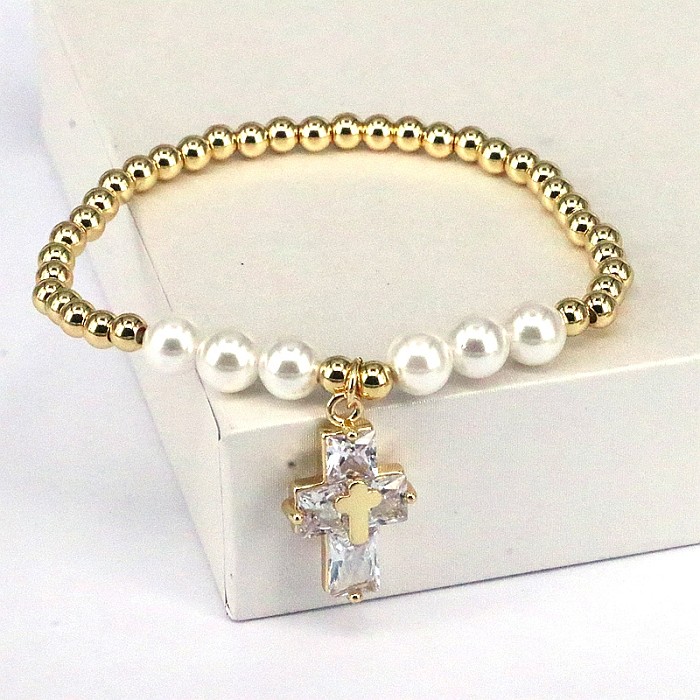 Bracelets de base en zircon et perles avec incrustation de cuivre croisé