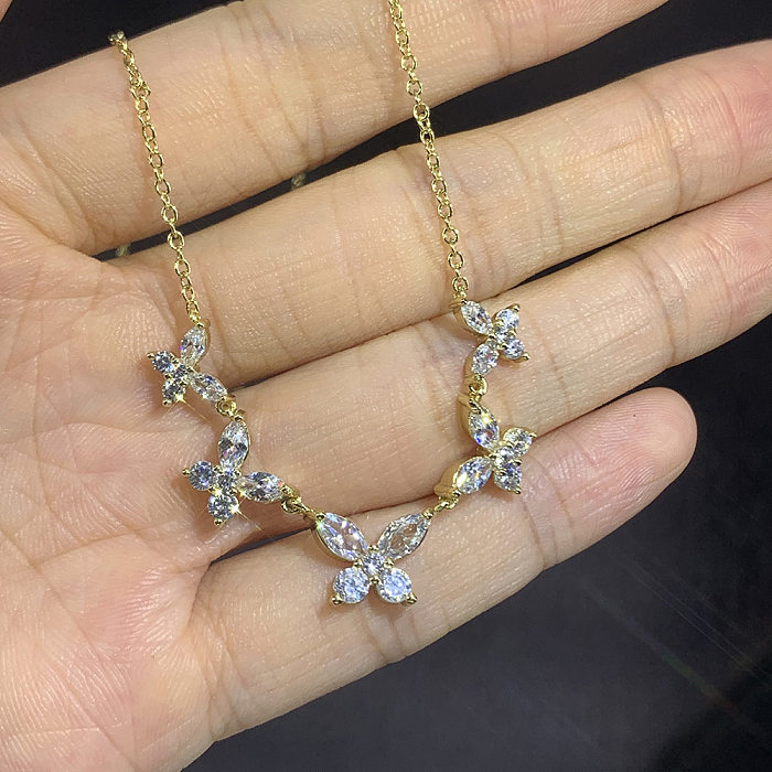 Sweet Butterfly Artificial Crystal Copper Plating Inlay Zircon Pendant Necklace