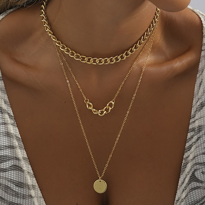 Casual Round Copper Layered Plating Gold Plated Layered Necklaces