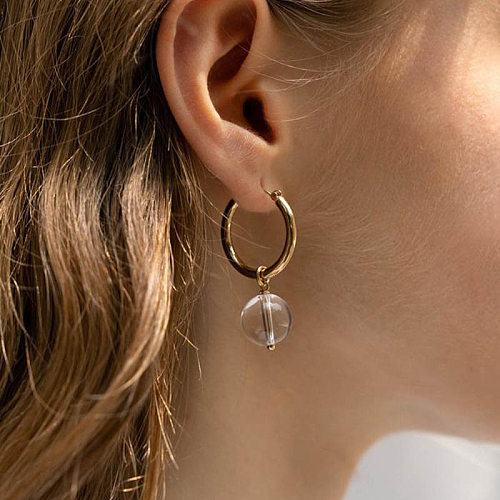 1 paire de boucles d'oreilles en cuivre et cristal artificiel pour femme, Streetwear, boule