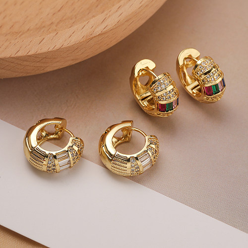 1 paire de boucles d'oreilles créoles plaquées or 18 carats, Style Simple, incrustation ronde en cuivre et Zircon