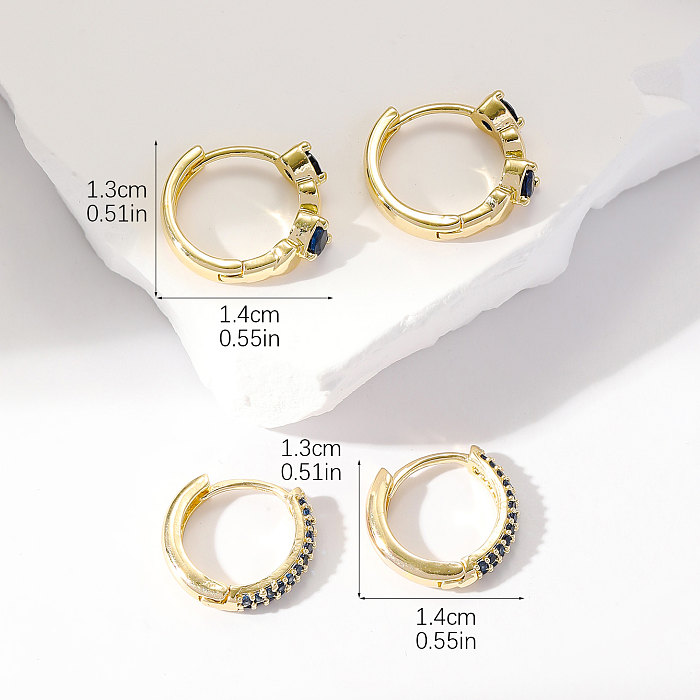 2 Pairs Sweet Circle Plating Inlay Copper Zircon Gold Plated Hoop Earrings