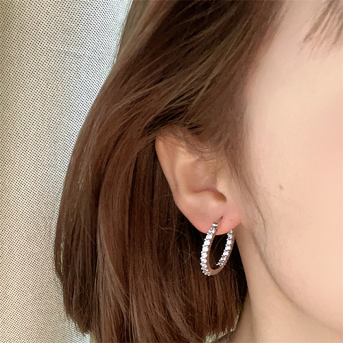 1 Pair Casual Simple Style Round Plating Inlay Copper Zircon White Gold Plated Earrings