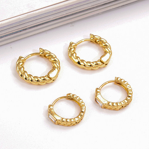 1 Pair Vintage Style Simple Style Solid Color Twist Plating Inlay Copper Zircon 18K Gold Plated Earrings